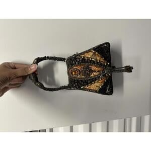 Vintage Beaded Handbag with Amber Accents